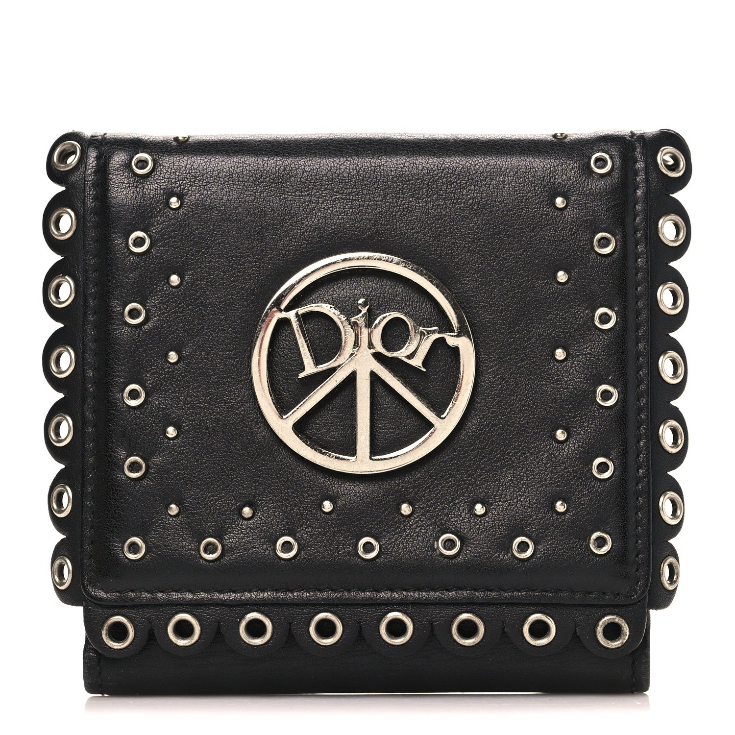 Christian Dior Calfskin Studded Peace Compact Wallet Black 1 of 8
