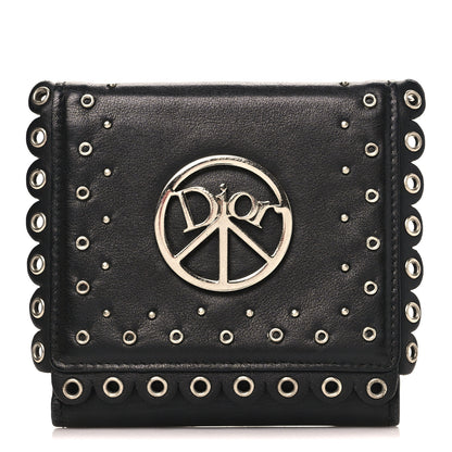 Christian Dior Calfskin Studded Peace Compact Wallet Black 1 of 8