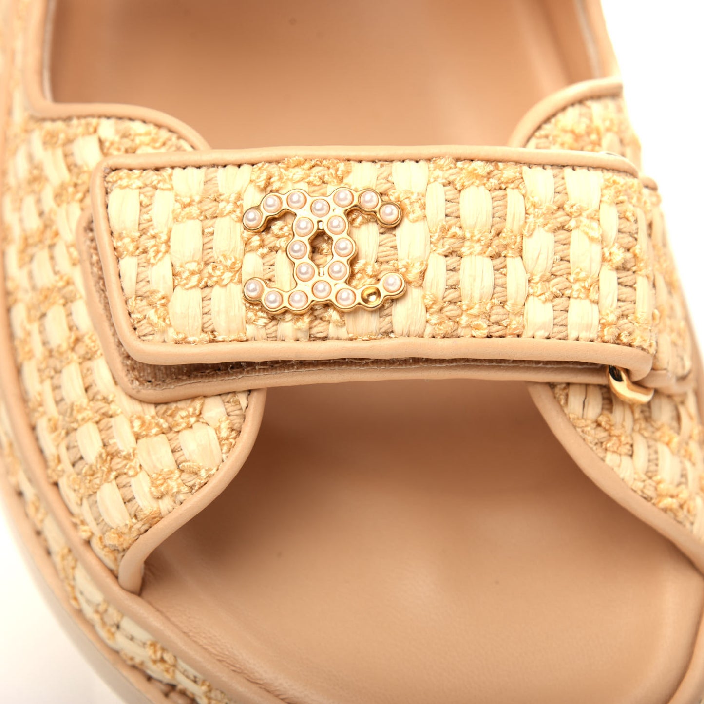 Braided Fabric Velcro Dad Sandals 39 Beige