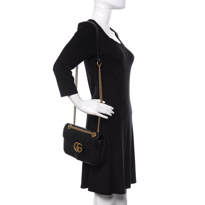 Gucci Calfskin Matelasse Small GG Marmont Shoulder Bag Black 2 of 11