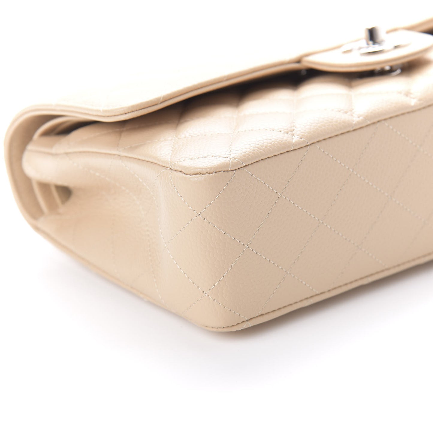 Caviar Quilted Medium Double Flap Beige Clair