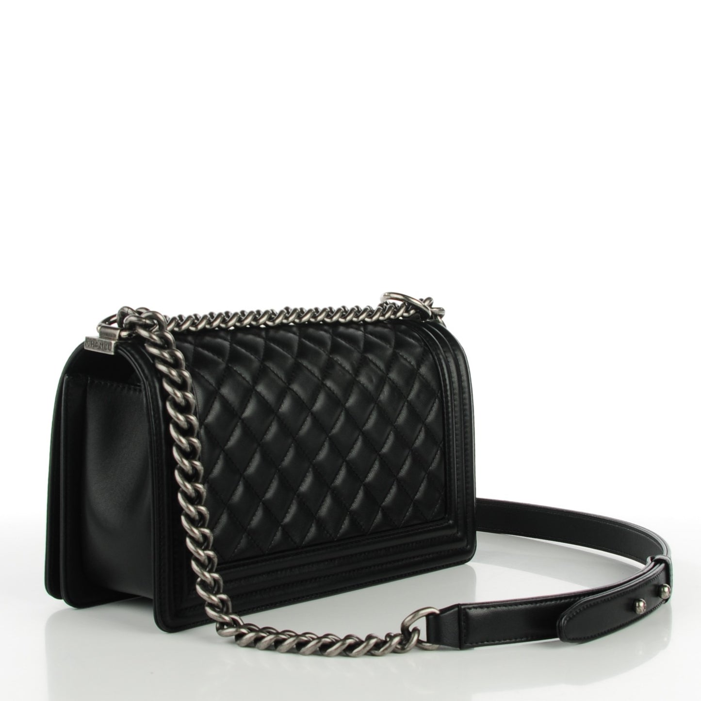 Lambskin Quilted Medium Boy Flap Black