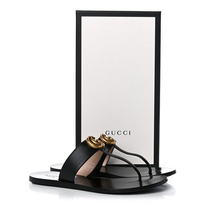 Gucci Calfskin GG Marmont Thong Sandals 37.5 Black 14 of 14