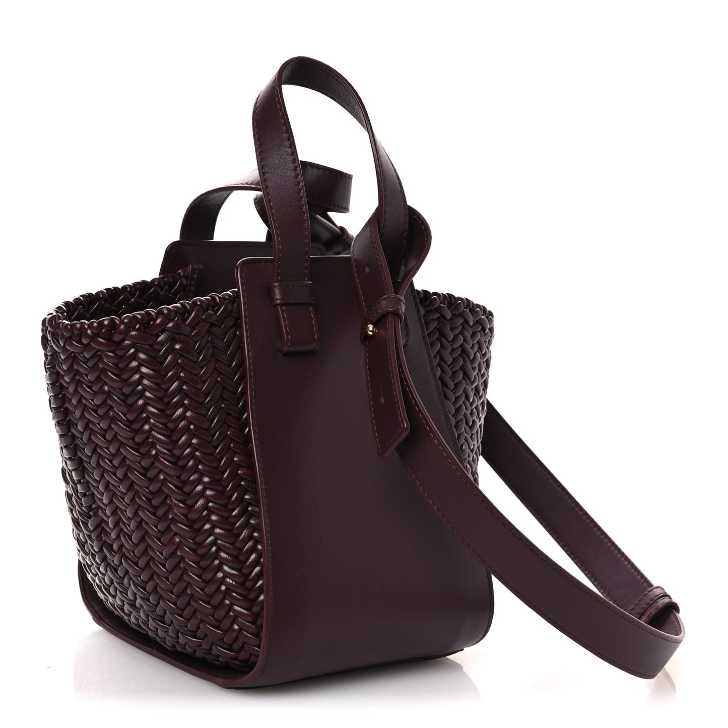 Calfskin Woven Compact Hammock Shoulder Bag Dark Burgundy