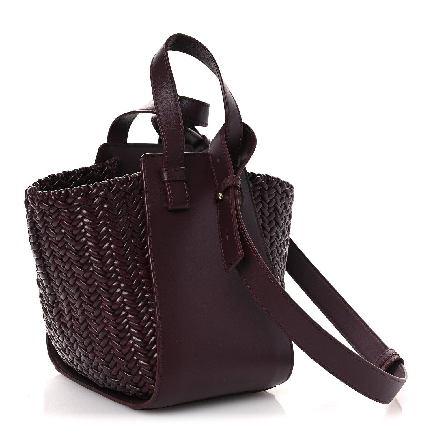 Loewe Calfskin Woven Compact Hammock Shoulder Bag Dark Burgundy 3 of 10