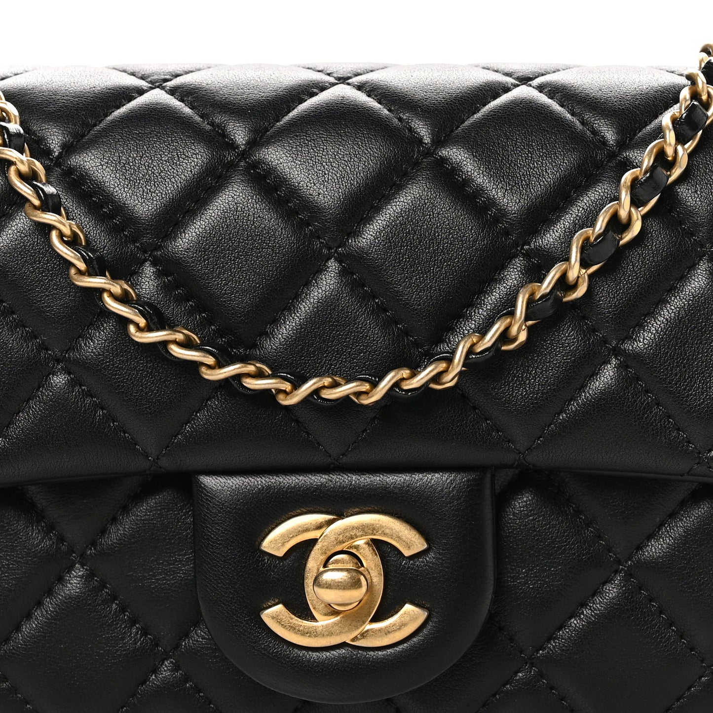 Lambskin Quilted Mini Rectangular Pearl Crush Flap Black