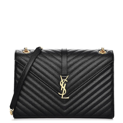 Saint Laurent Grain De Poudre Matelasse Chevron Large Monogram Satchel Black 1 of 8