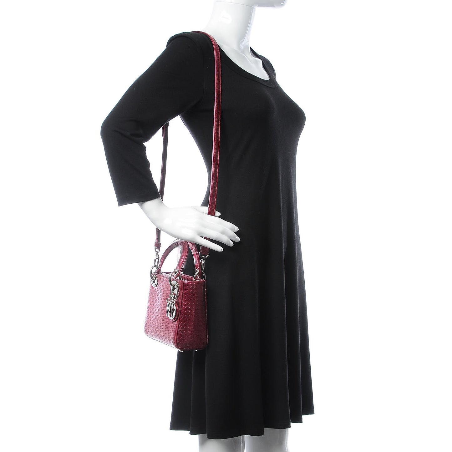 Metallic Patent Micro-Cannage Mini Lady Dior Fuchsia