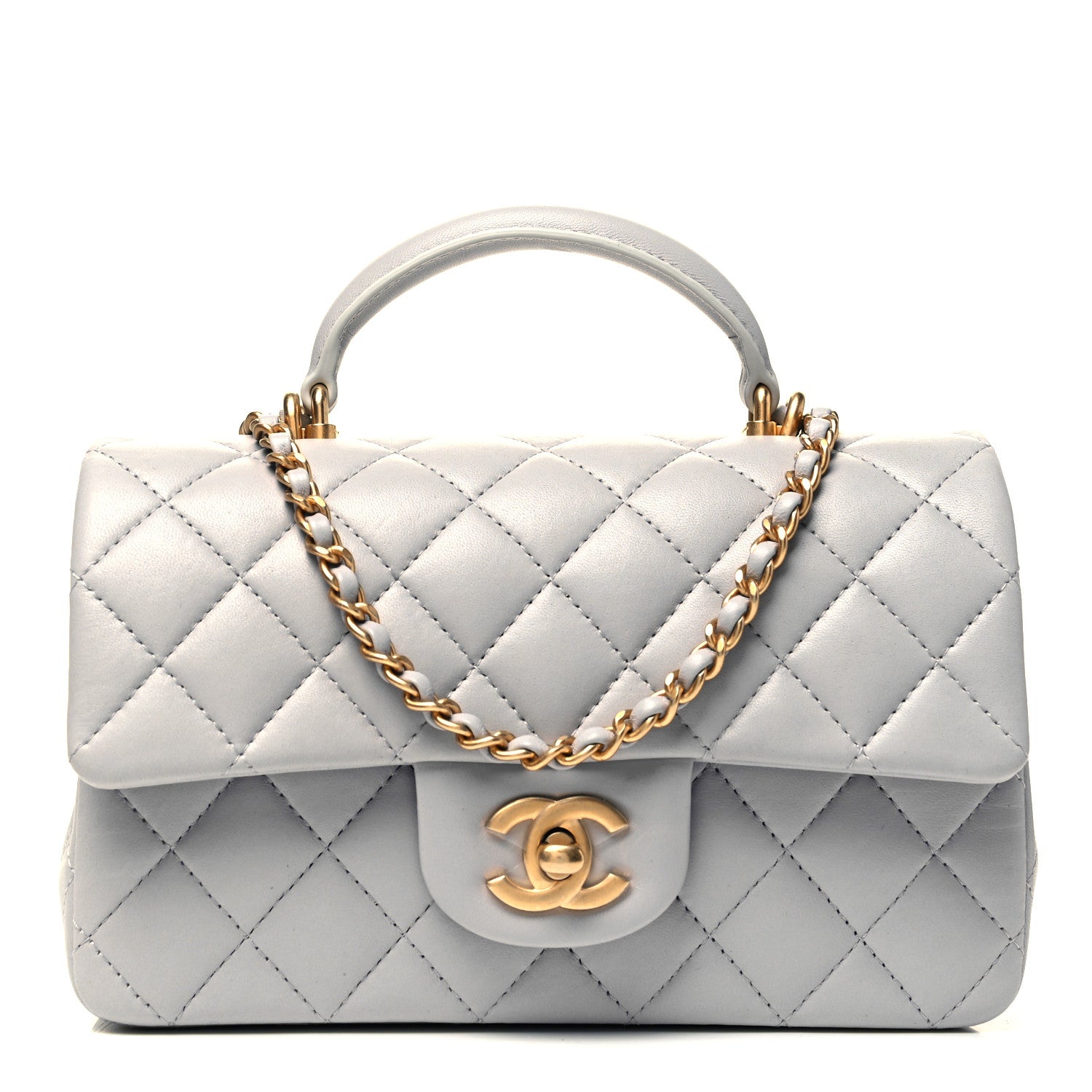 Chanel Lambskin Quilted Mini Top Handle Rectangular Flap Grey 1 of 8