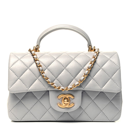 Chanel Lambskin Quilted Mini Top Handle Rectangular Flap Grey 1 of 8
