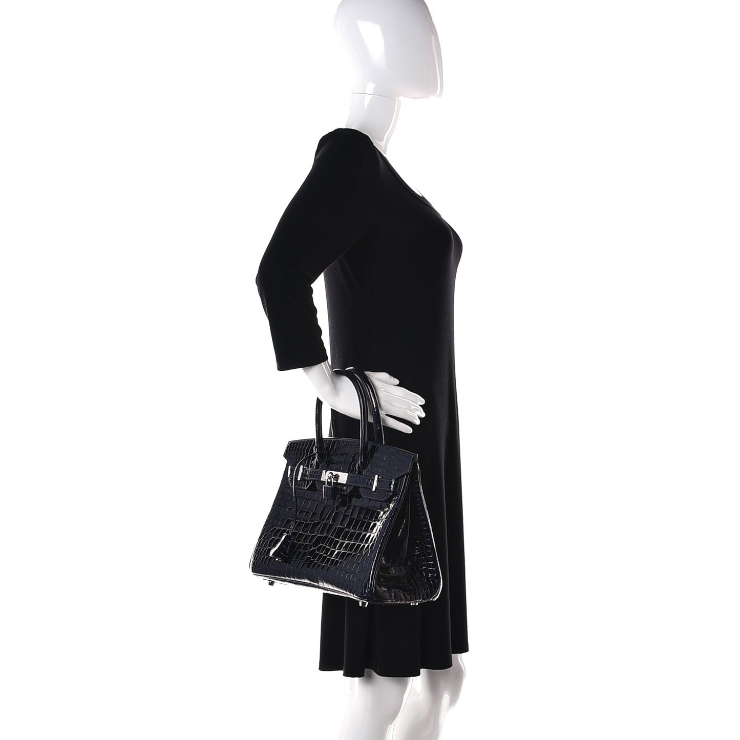 Shiny Porosus Crocodile Birkin 30 Bleu Marine