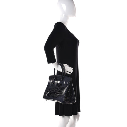 Hermes Shiny Porosus Crocodile Birkin 30 Bleu Marine 2 of 35