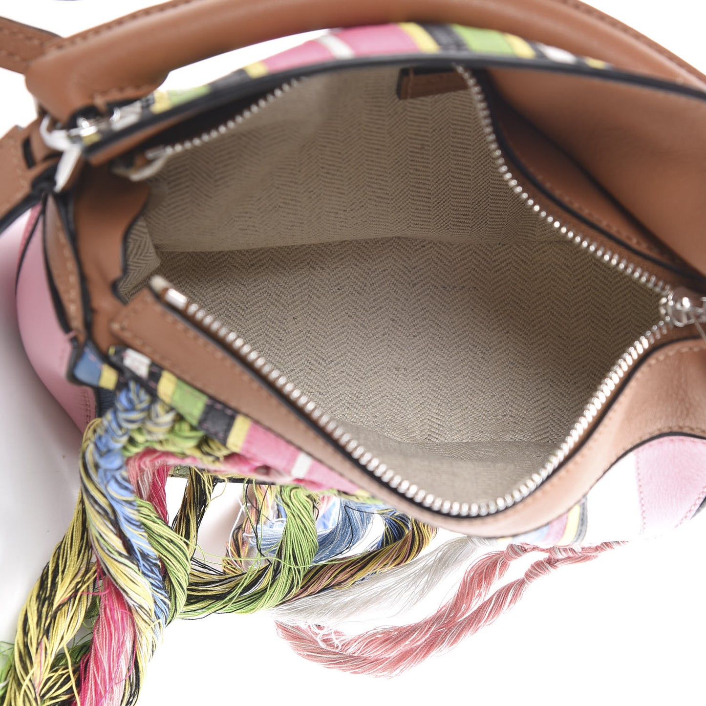 Calfskin Mini Fringe Puzzle Bag Pink Multicolor