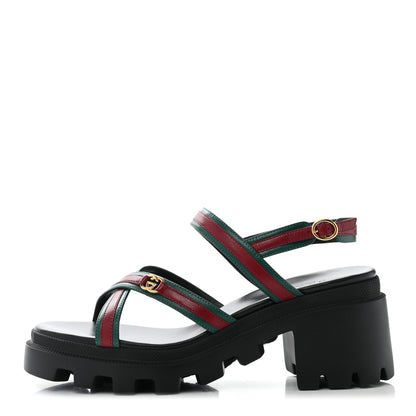 Gucci Calfskin Web Lug Sole Sandals 37.5 Black 1 of 9