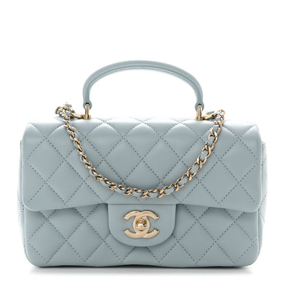 Chanel Lambskin Quilted Mini Top Handle Rectangular Flap Light Blue 1 of 11