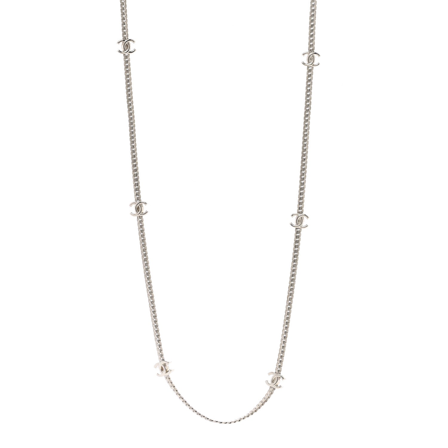 Chanel Metal CC Long Chain Necklace Silver 1 of 5