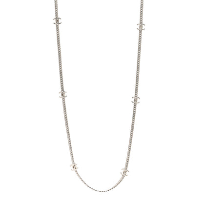 Chanel Metal CC Long Chain Necklace Silver 1 of 5