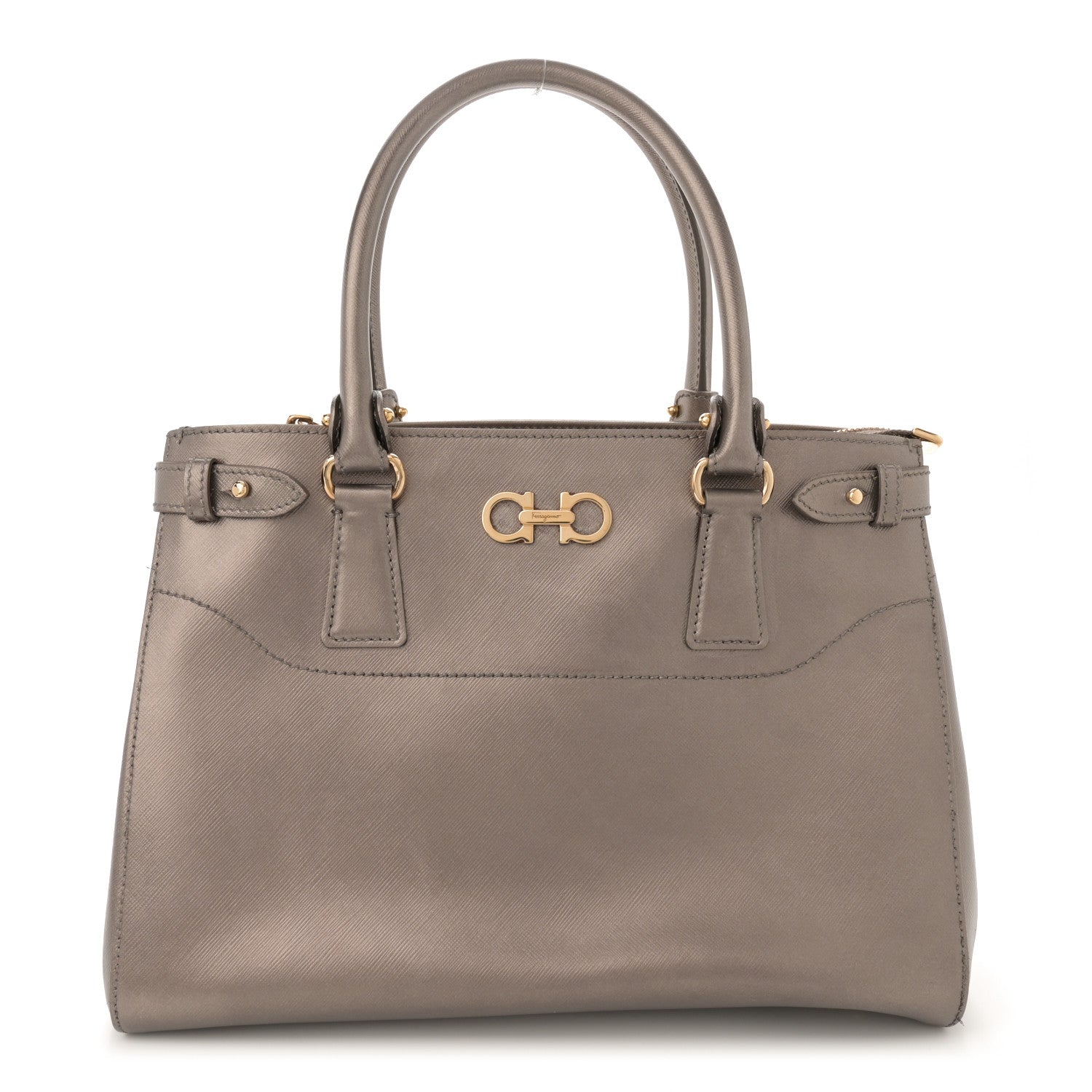 Salvatore Ferragamo Metallic Printed Calfskin Beky Tote Bronze 1 of 15