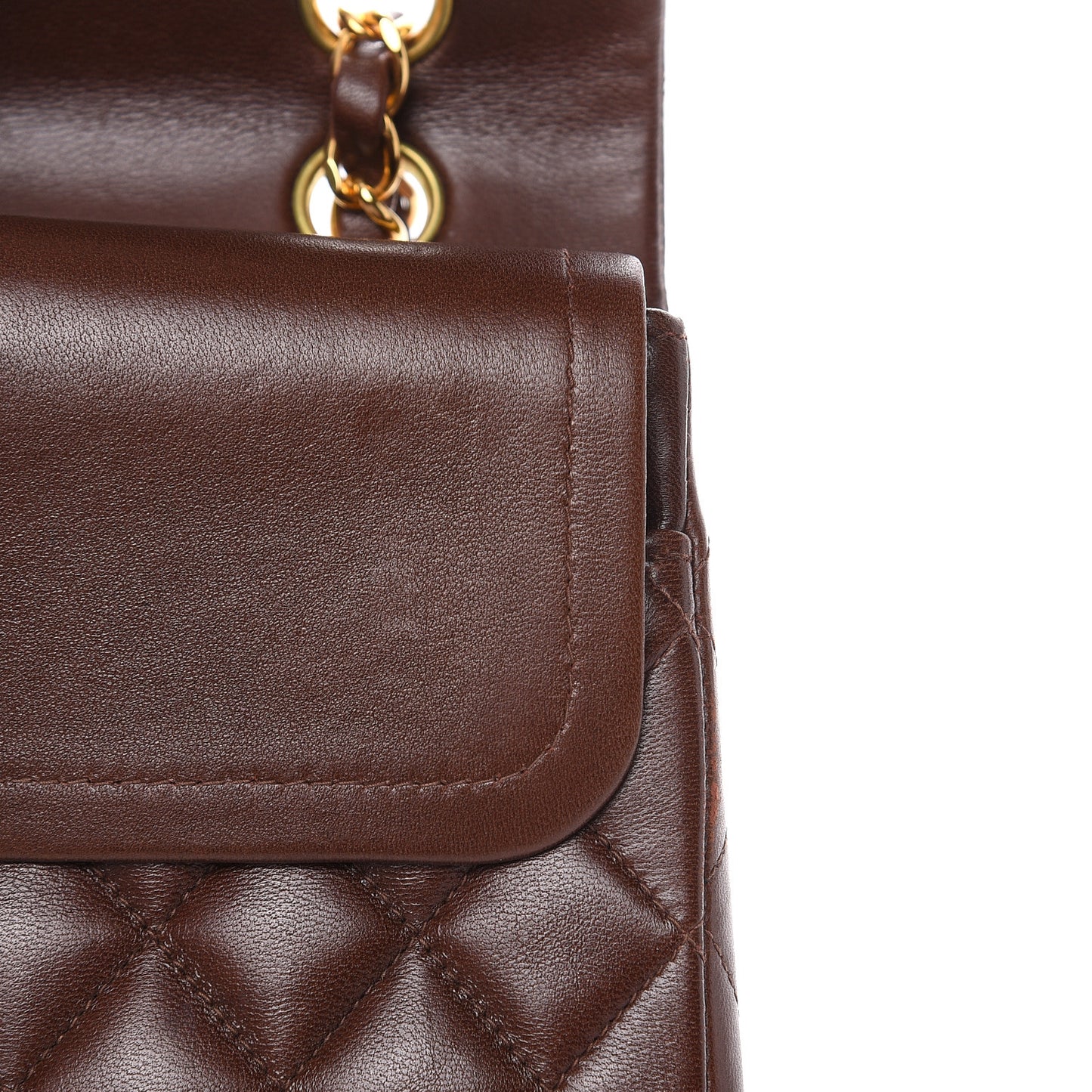 Lambskin Quilted Medium Double Flap Brown