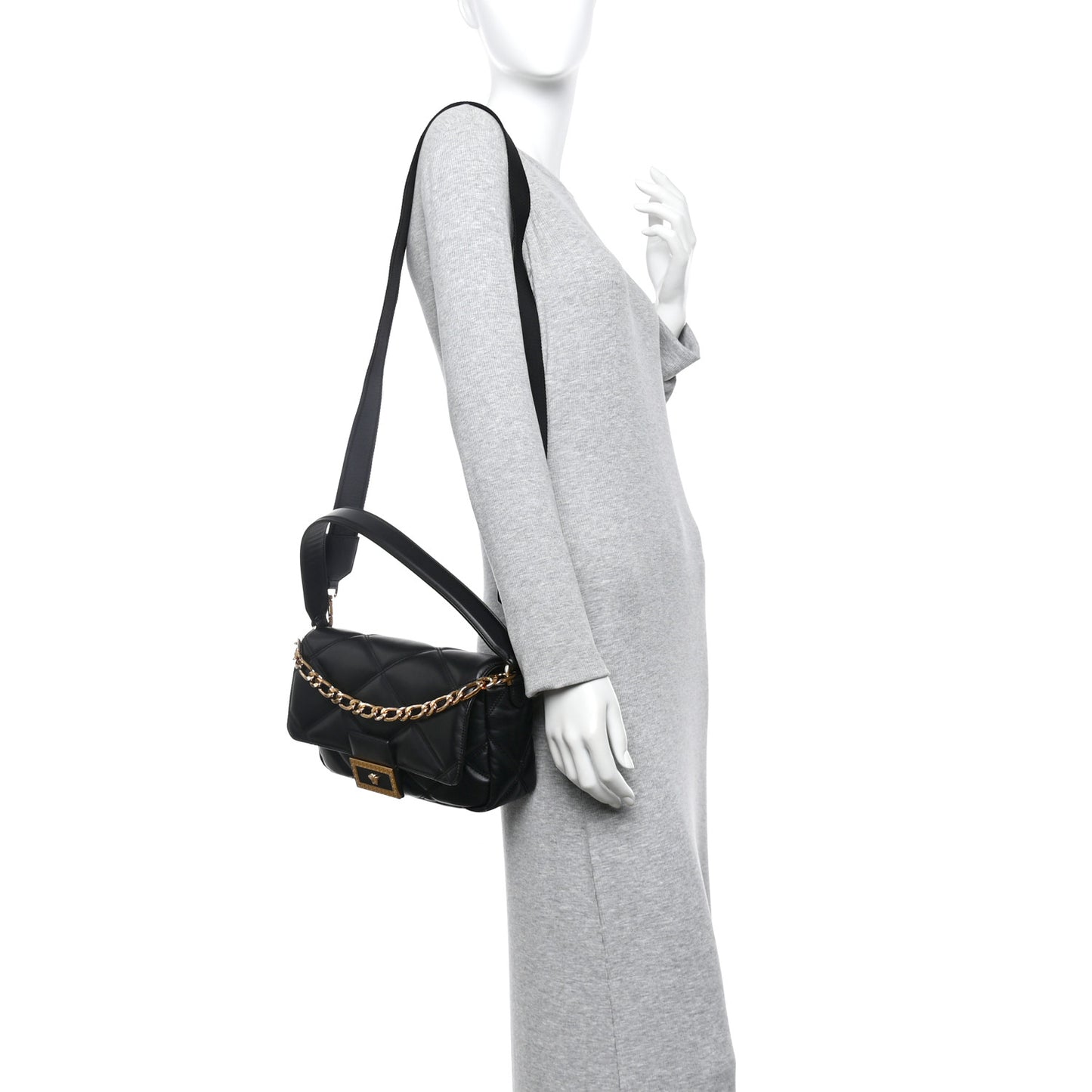 Calfskin Quilted Medusa Medium Top Handle Shoulder Bag Black