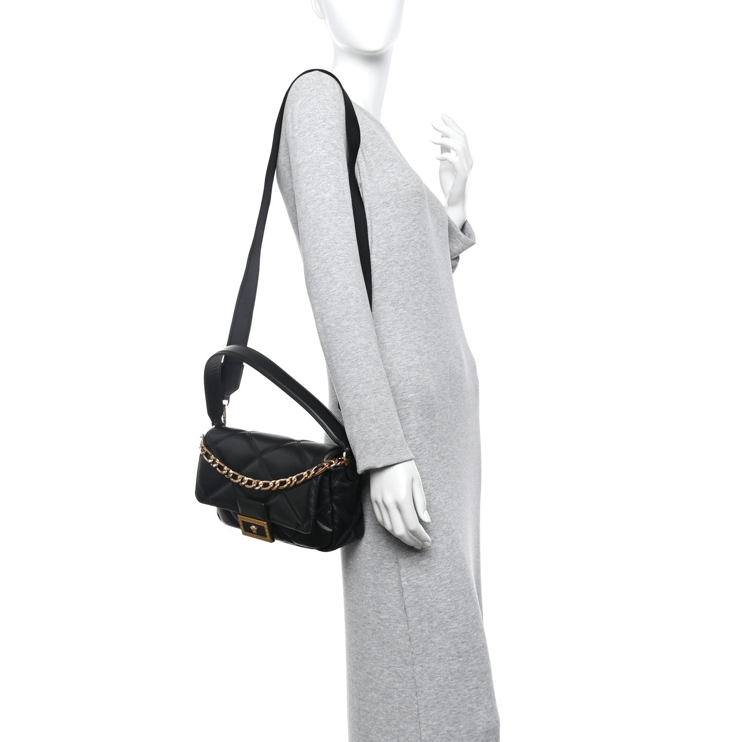 Versace Calfskin Quilted Medusa Medium Top Handle Shoulder Bag Black 2 of 11