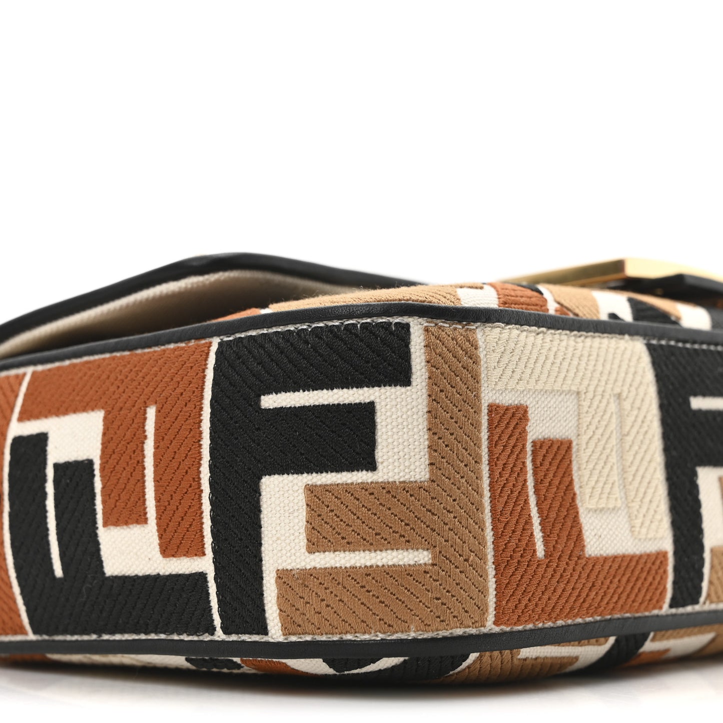Canvas Vitello Seta FF Multicolor Embroidered Baguette Brandy Black
