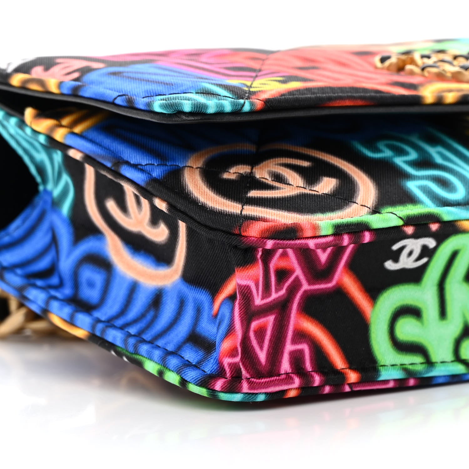 Chanel Fabric Printed Chanel 19 Wallet On Chain WOC Black Multicolor 10 of 14