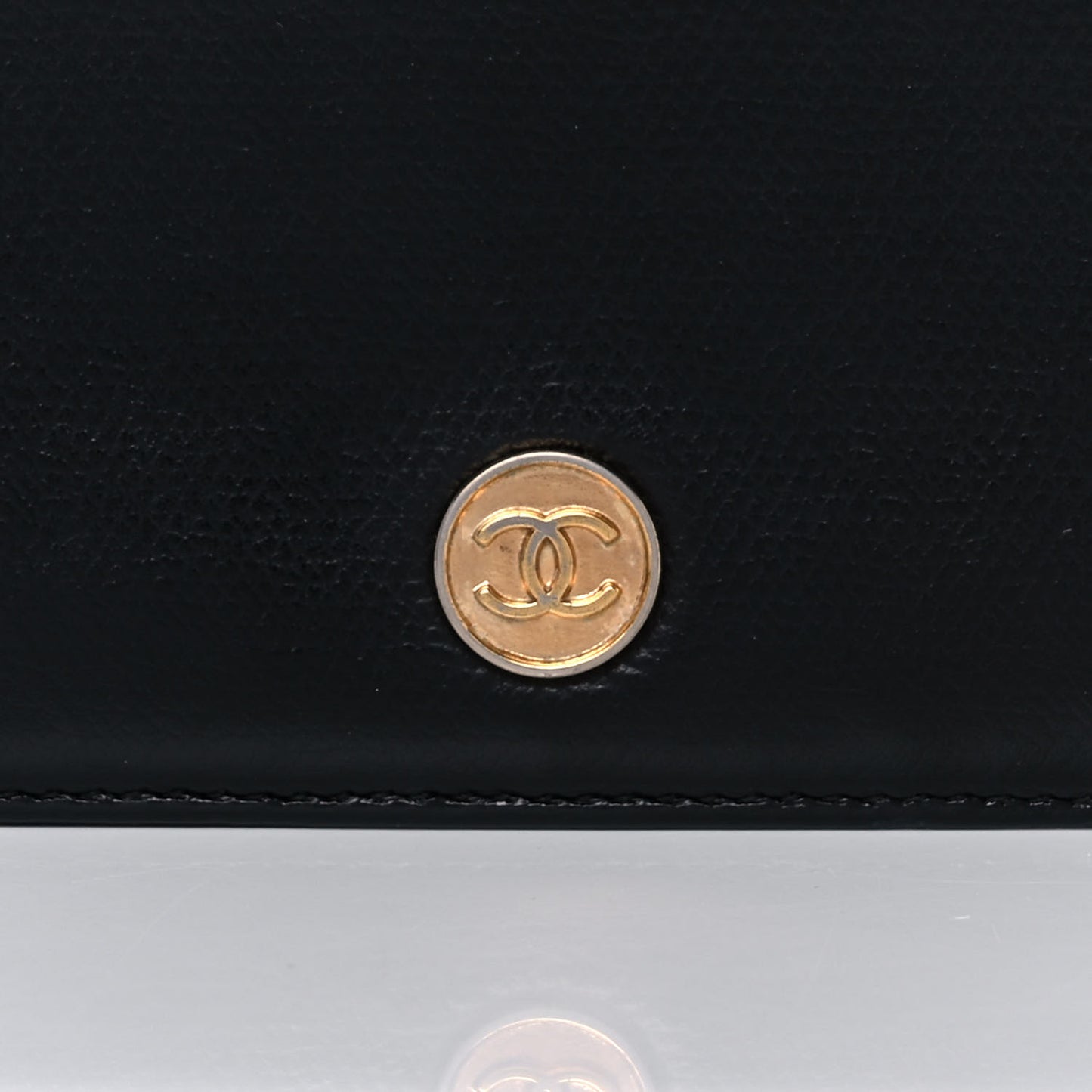 Grained Calfskin CC Button Yen Wallet Black