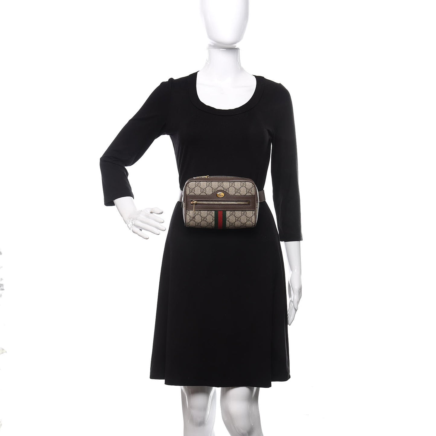 GG Supreme Monogram Web Small Ophidia Belt Bag 85 34 Dark Brown