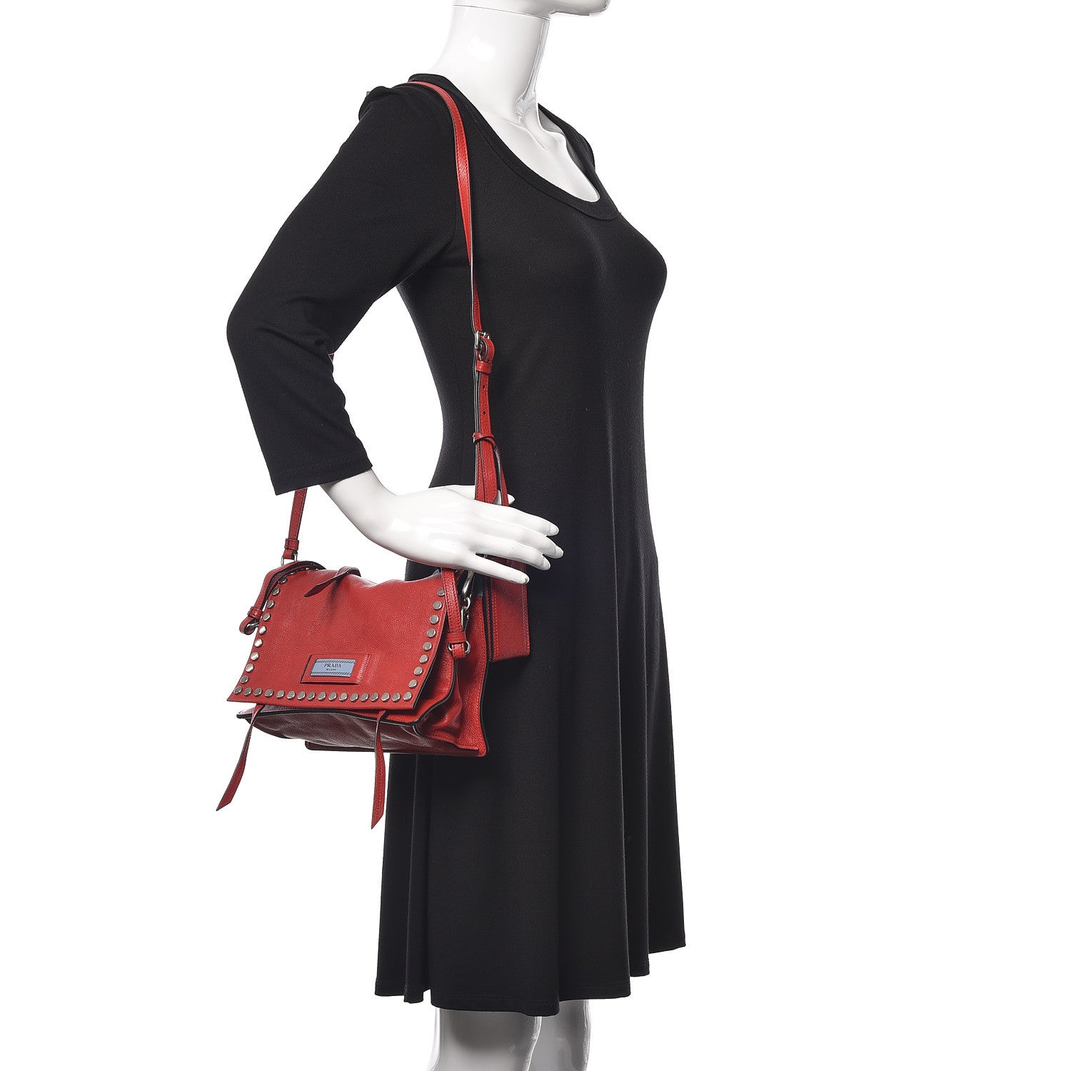 Prada Glace Calf Studded Etiquette Flap Fuoco 2 of 11