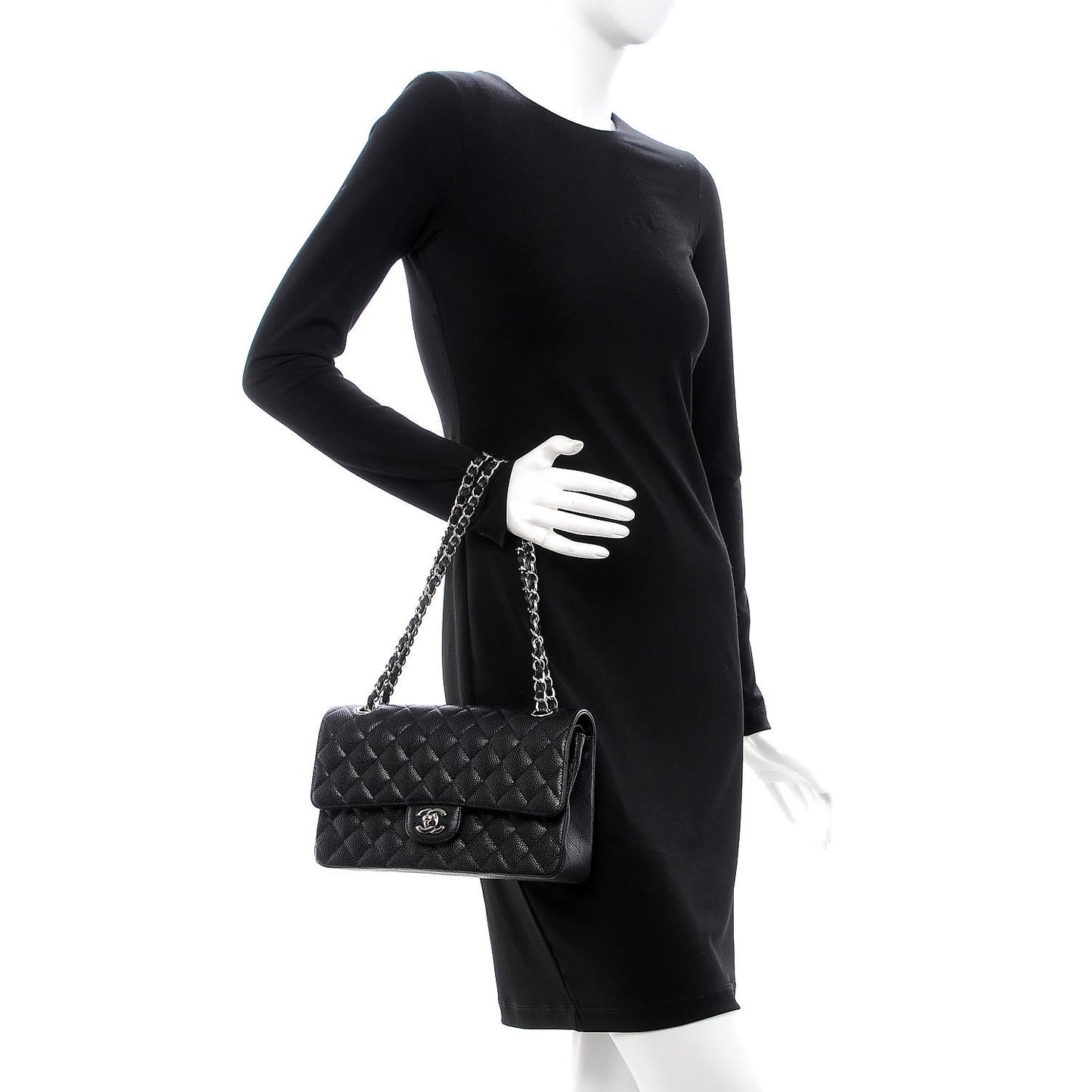Caviar Quilted Medium Double Flap Black