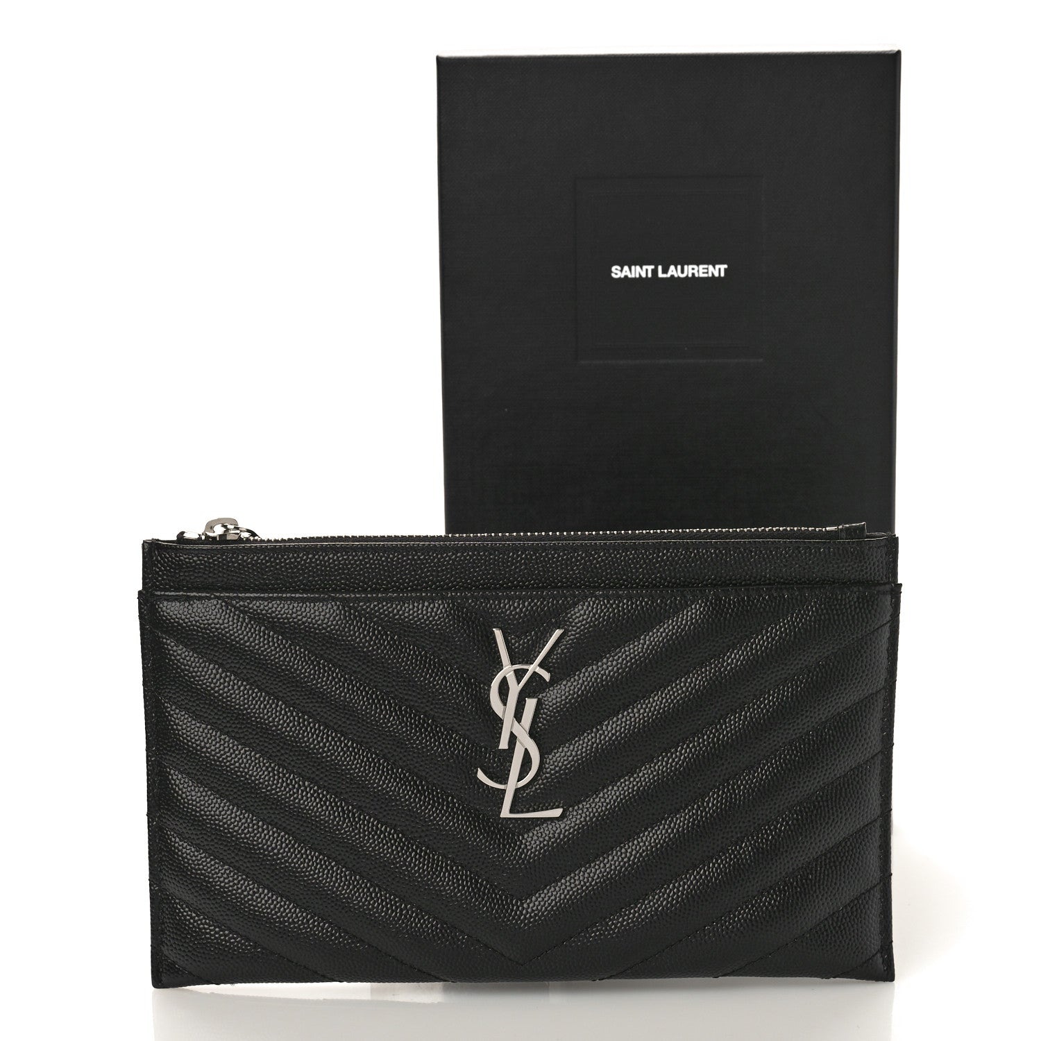Saint Laurent Grain De Poudre Chevron Monogram Bill Pouch Black 9 of 9
