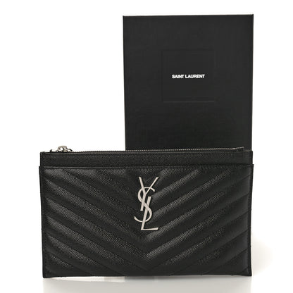 Saint Laurent Grain De Poudre Chevron Monogram Bill Pouch Black 9 of 9