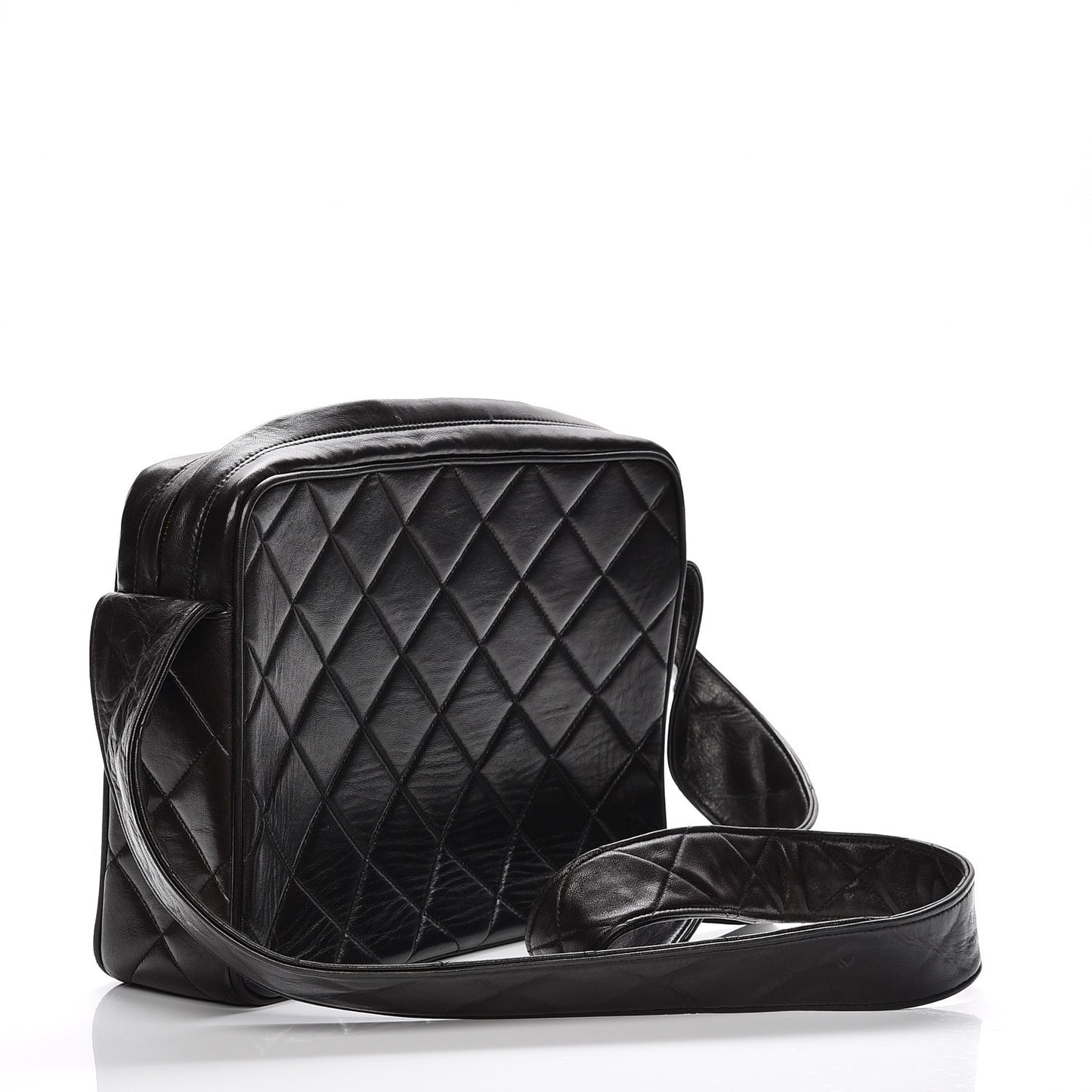 Lambskin Quilted Tassel Camera Case Black