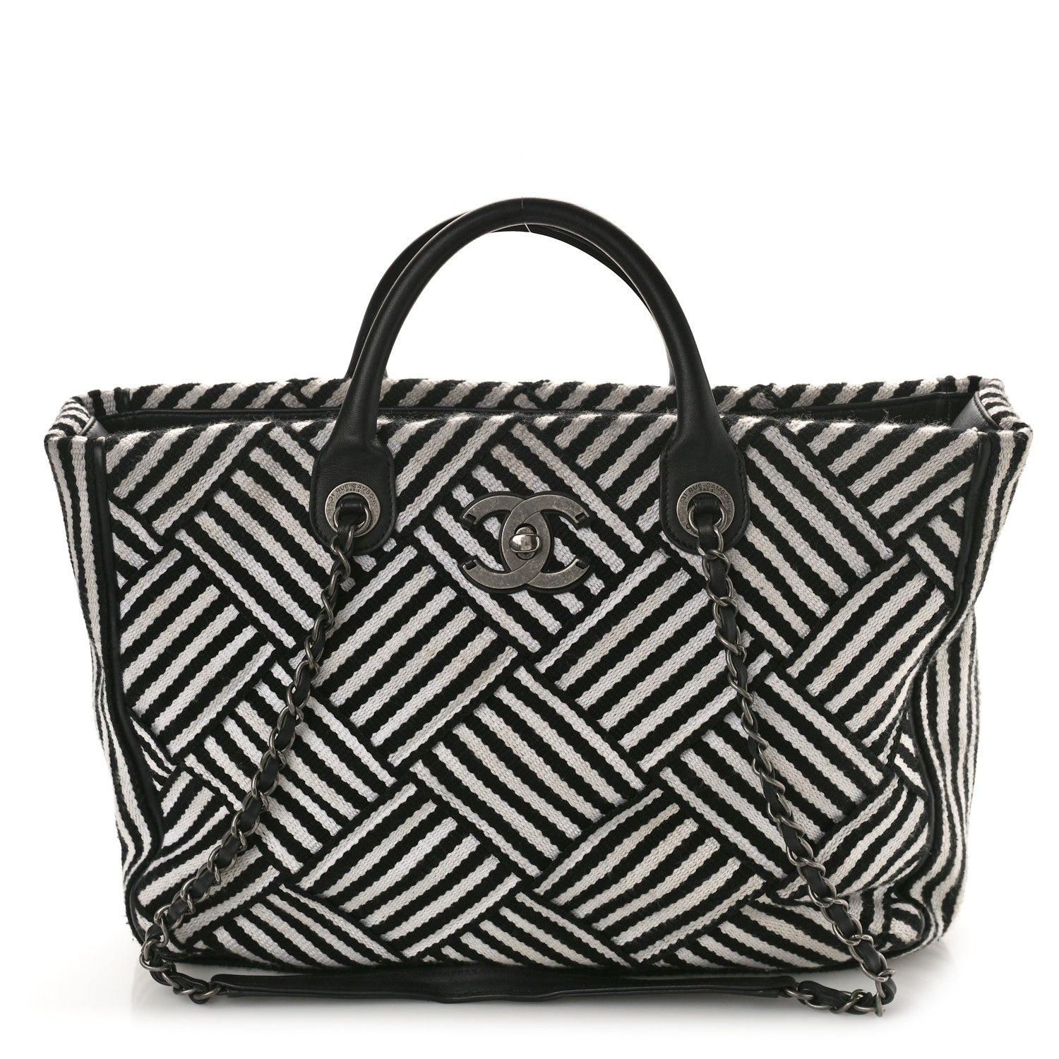 Chanel Woven Canvas Large Easy Shopping Tote Black White 1 of 9