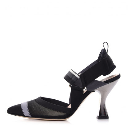 Fendi Technical Mesh Colibri 85mm Slingback Pumps 36 Black Asfalto 1 of 8