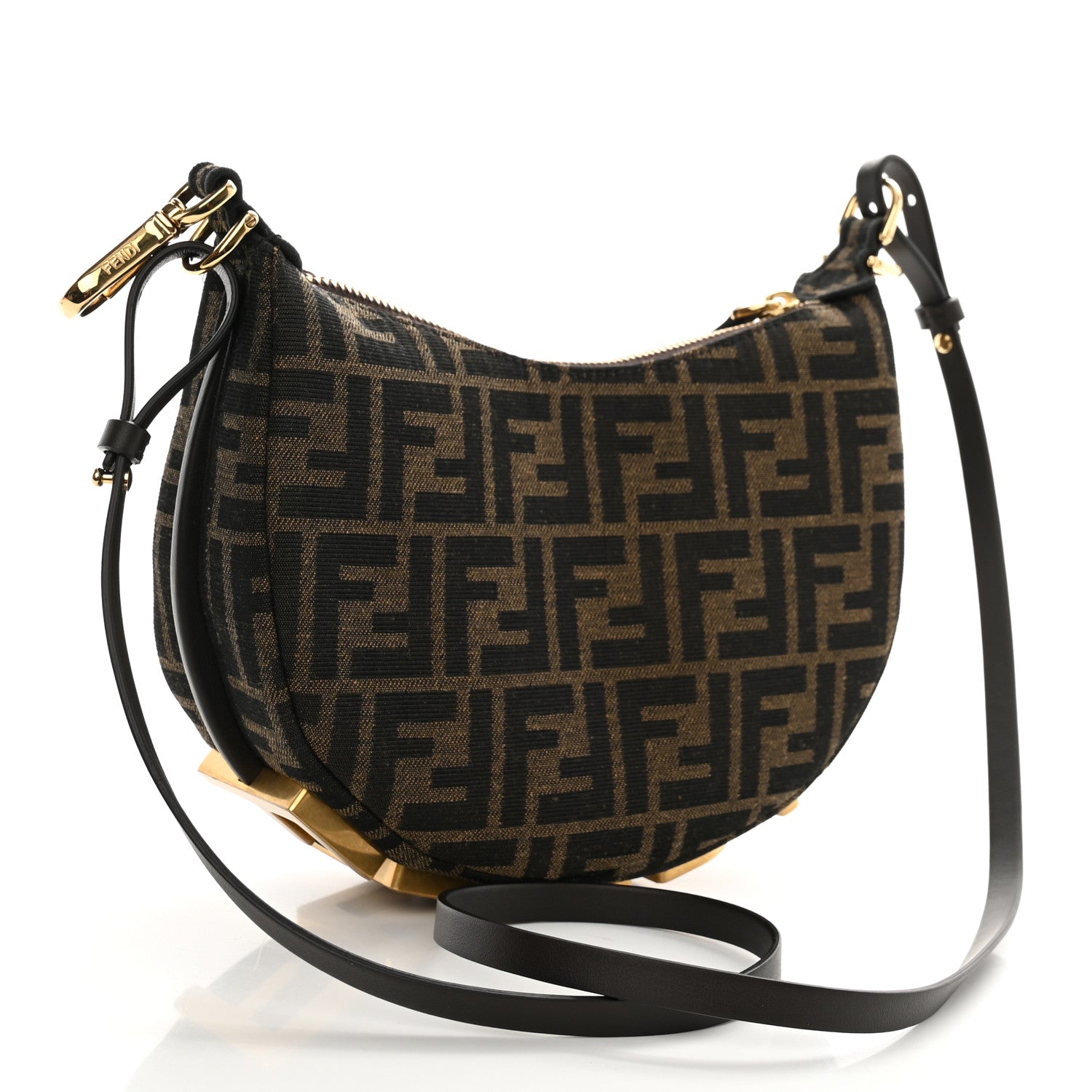 Fendi Fabric Jacquard Vitello Grace FF 1974 Mini Fendigraphy Hobo Bag Tobacco Moro Ebano 3 of 12