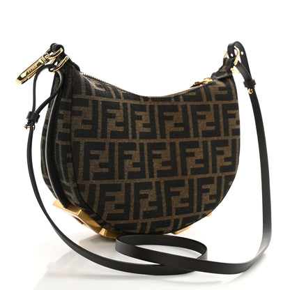 Fendi Fabric Jacquard Vitello Grace FF 1974 Mini Fendigraphy Hobo Bag Tobacco Moro Ebano 3 of 12