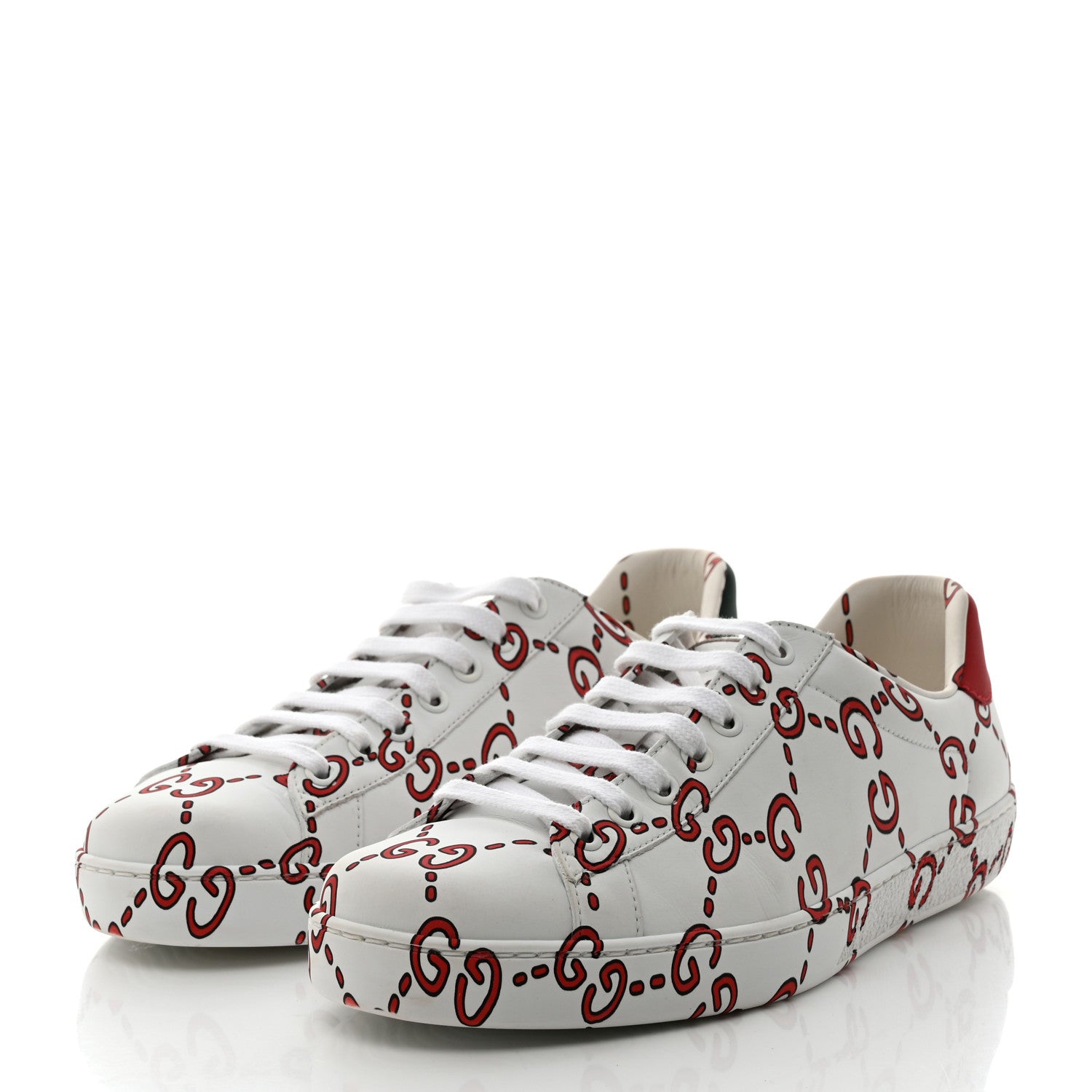 Gucci Calfskin GucciGhost Print Mens Ace Sneakers 7.5 White Hibiscus Red 3 of 9