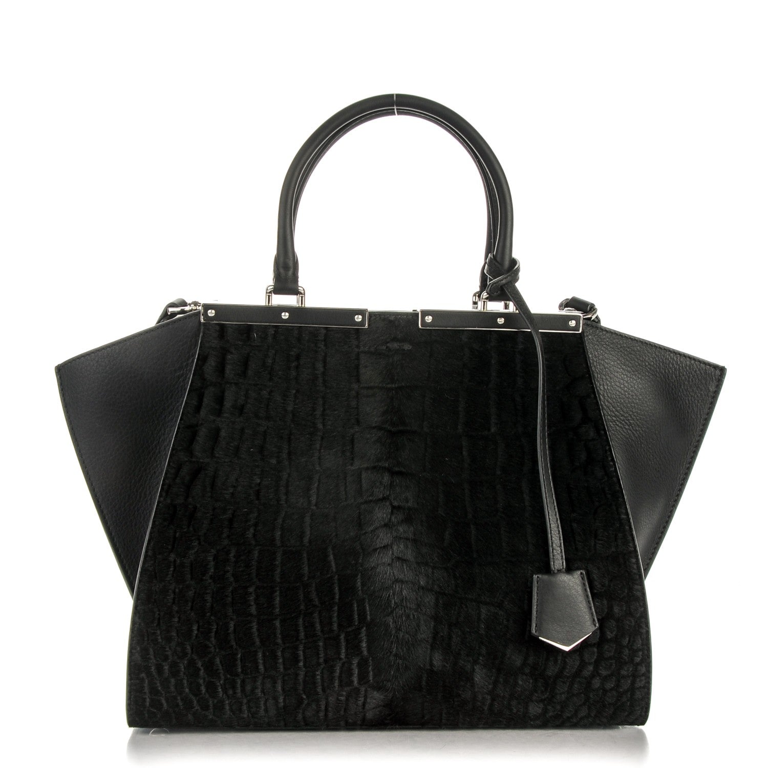 Fendi Vitello Pelo Flamingo Crocodile Embossed Petite 3Jours Tote Black 1 of 7