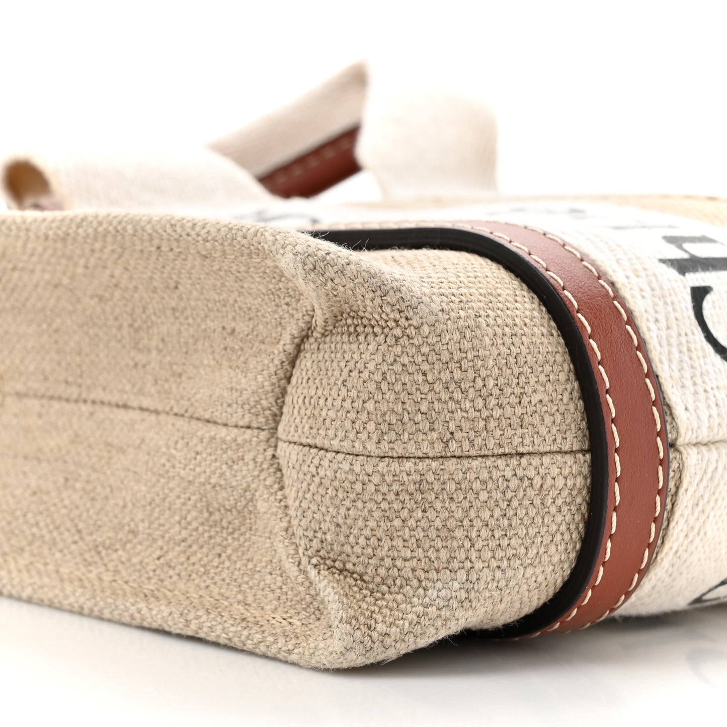 Cotton Calfskin Mini Woody Ribbon Tote White Brown