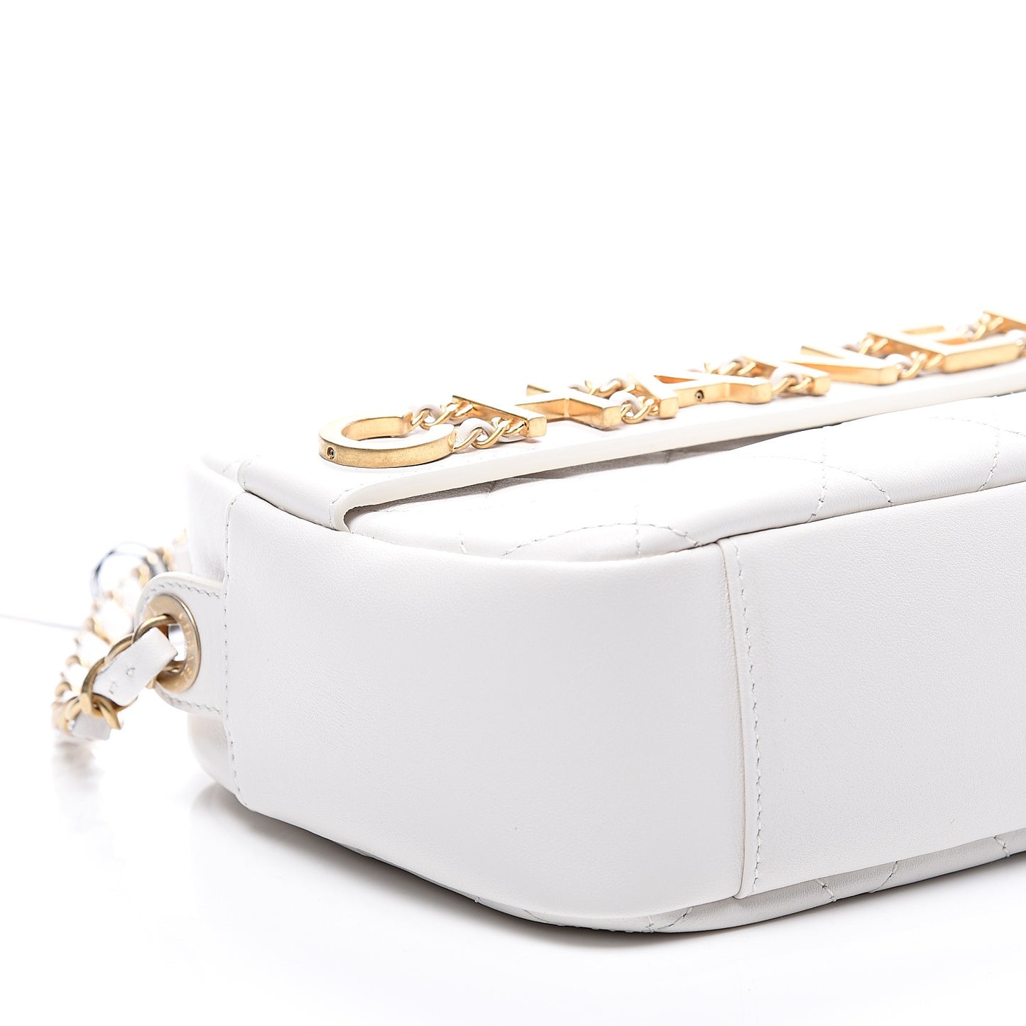 Calfskin Quilted Enchained Camera Case Bag White