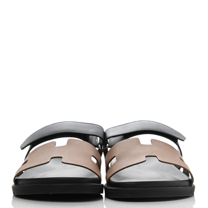 Hermes Calfskin Mens Chypre Sandals 42 Naturel Safari Black 2 of 8