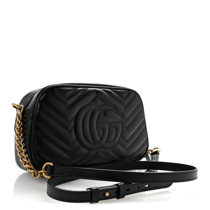 Gucci Calfskin Matelasse Small GG Marmont Chain Shoulder Bag Black 3 of 11