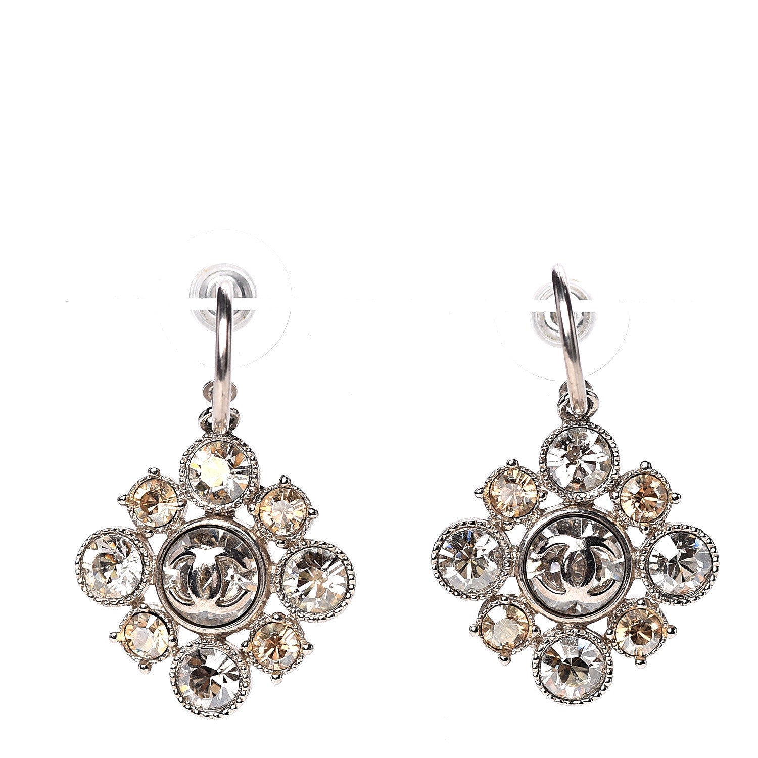 Chanel Crystal CC Dangle Earrings Silver 1 of 3