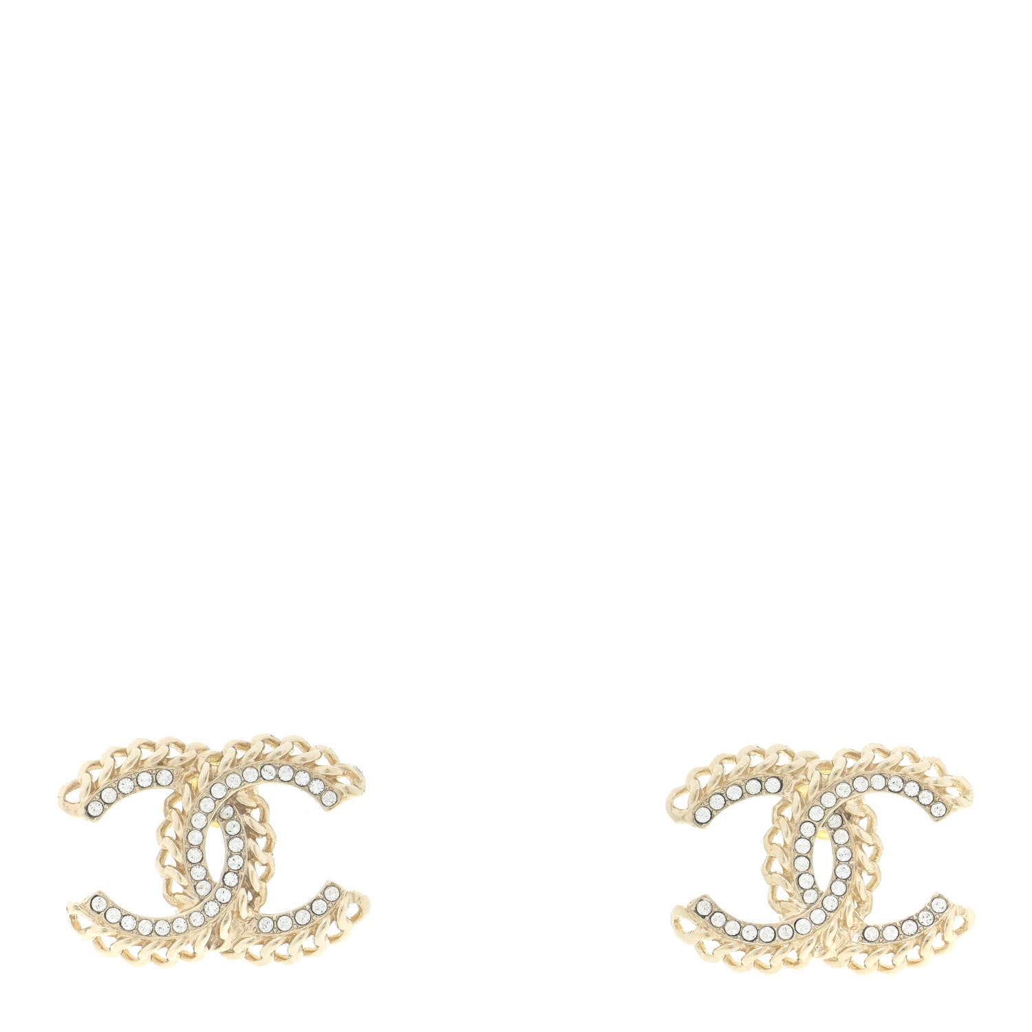 Chanel Crystal Chain CC Earrings Gold 2 of 10