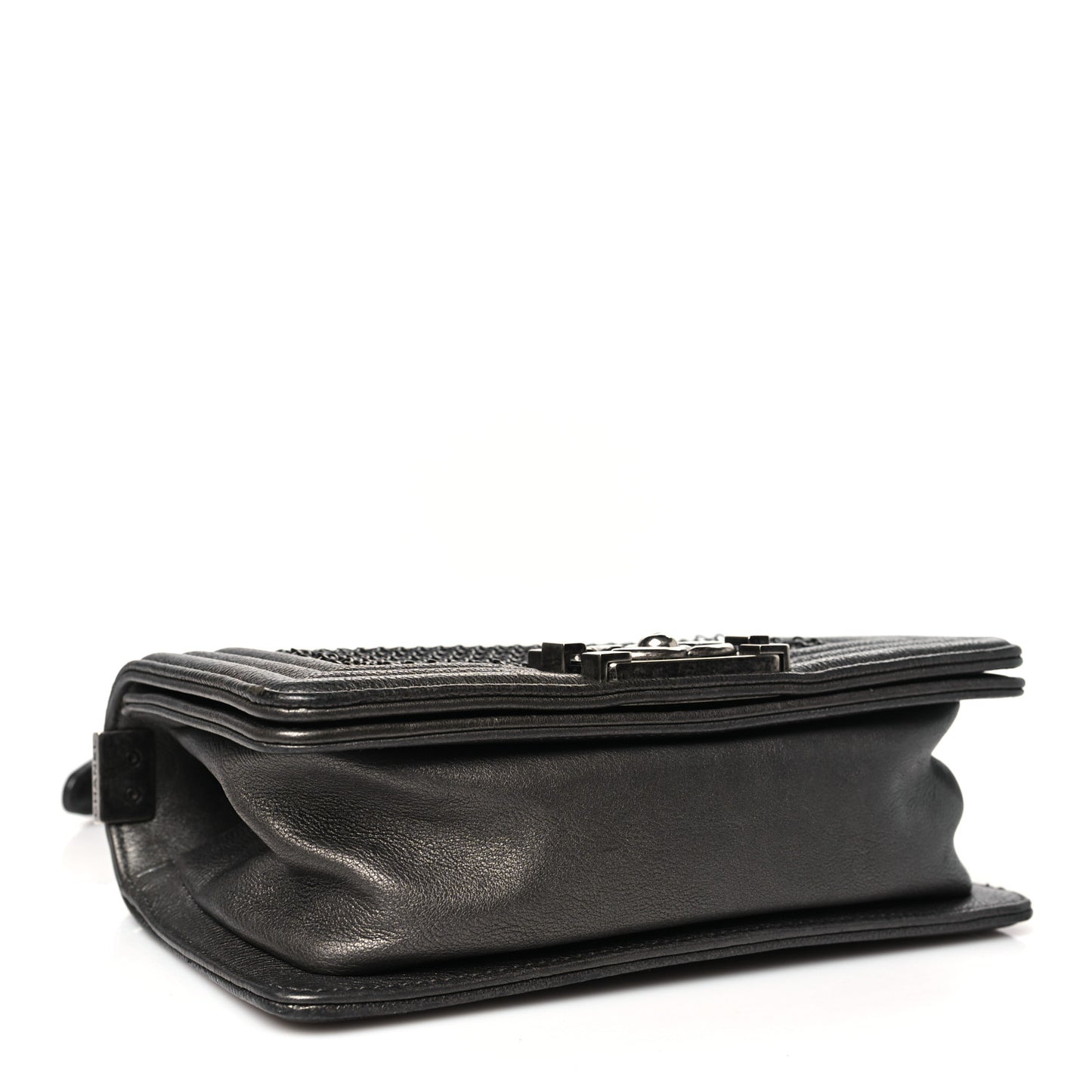 Lambskin Quilted Small Chain Mail Boy Flap Grey