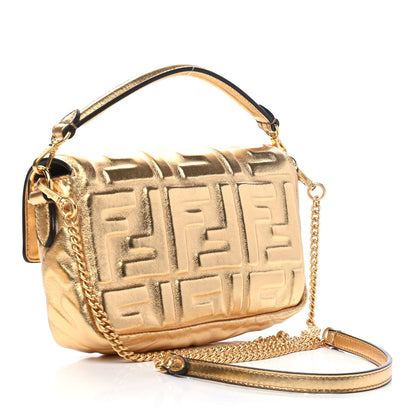 Fendi Vitello Catalan Mirror FF 1974 Embossed Mini Baguette Gold 3 of 9