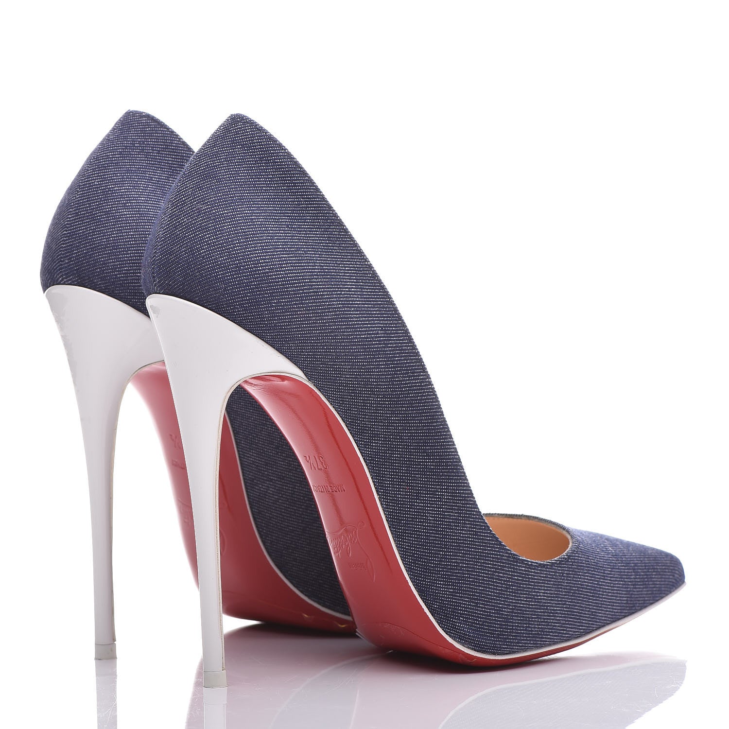 Christian Louboutin Denim Jazz Calf So Kate 120 Pumps 37.5 Blue White 4 of 14