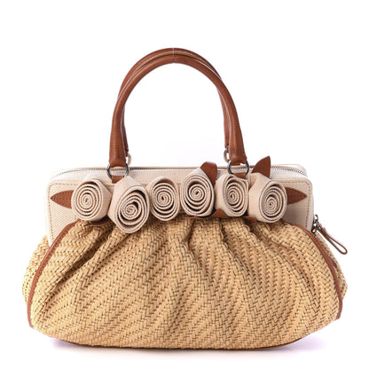 Valentino Garavani Raffia Lacca Fleur Frame Satchel Natural 1 of 9
